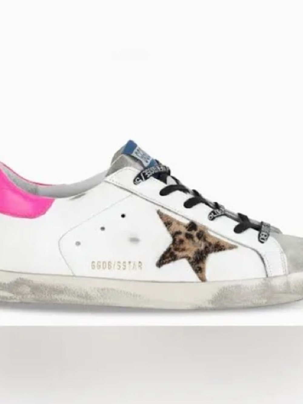 Golden Goose White Leather Sneakers with Leopard Star and Pink Heel Tab
